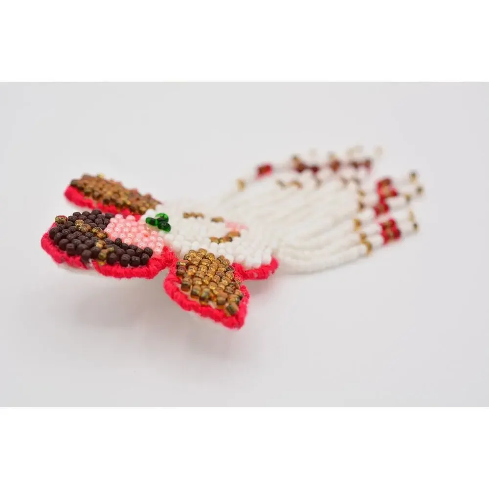 Vintage Angel Pin Brooch Beaded Dangle Fringe Fabric Christmas 1990s BinAT